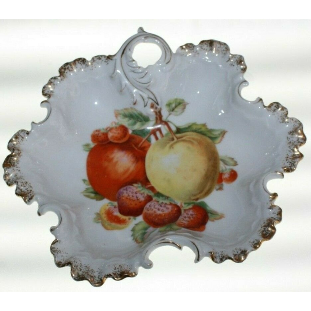 ANTIQUE NIPPON Unmarked FINE CHINA CANDY DISH - FLUTED GOLD RIM Fruit